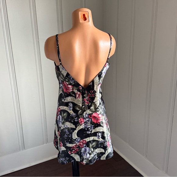 VTG Victoria Secret Gold Label Black Floral Satin Lace Trim Nightie Slip Dress M - Picture 3 of 15